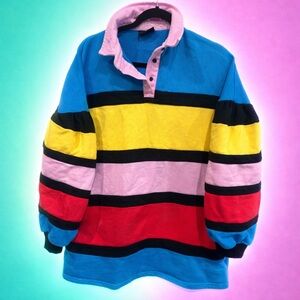 Lazy Oaf Pink and Blue Striped Rugby Shirt
